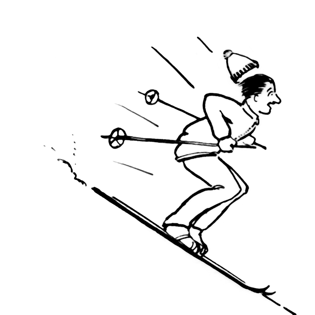 Line drawing of a man skiing