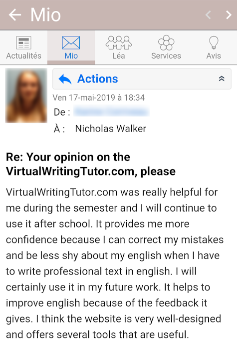 Grammar checker testimonial from a college student in Montreal, Canada