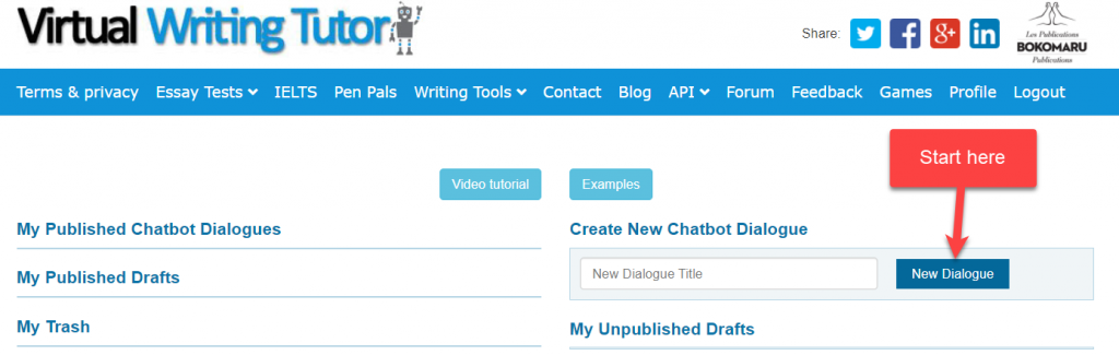 Create a new dialogue by giving your chatbot a title