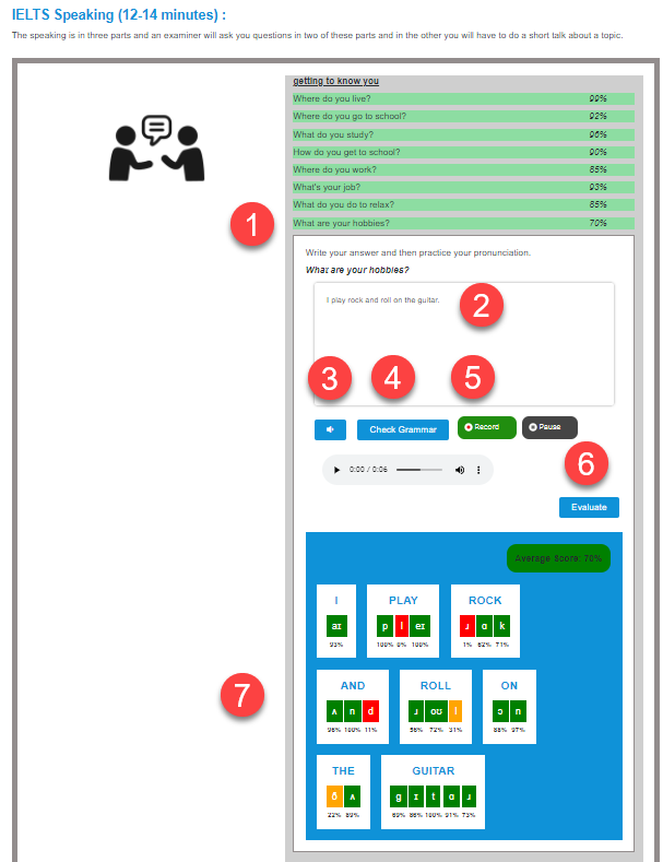 Pronunciation feedback and buttons